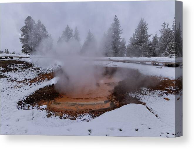 Yellowstone National Park Canvas Print featuring the photograph Fountain Paint Pots I by Cheryl Strahl