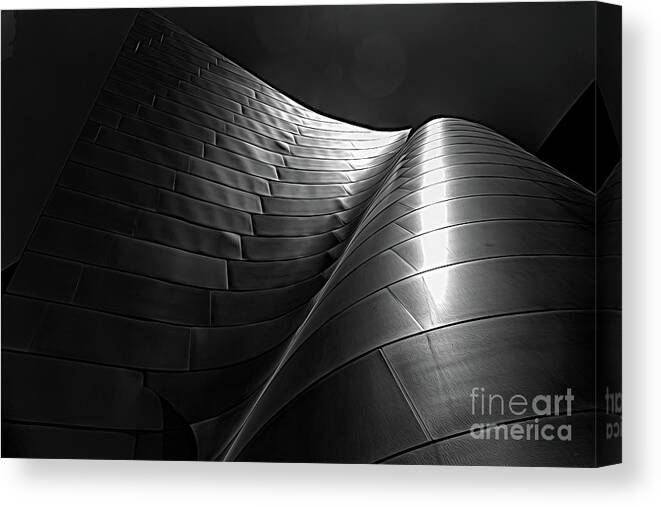 Frank Gehry Canvas Print featuring the photograph Frank Gehry Architect Los Angeles BW by Chuck Kuhn