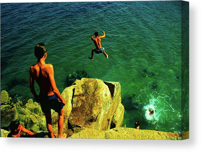Cliff Diving Canvas Print featuring the photograph Free Fall - Cliff Jumping, Mediterranean, France by Earth And Spirit