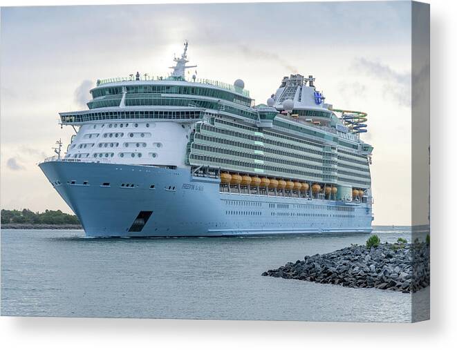 Freedom Of The Seas Canvas Print featuring the photograph Freedom of the Seas at the Jetty by Bradford Martin