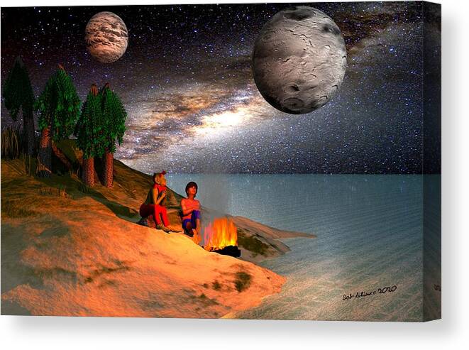 World Digital Friends Different Canvas Print featuring the digital art Friends from Different Worlds by Bob Shimer