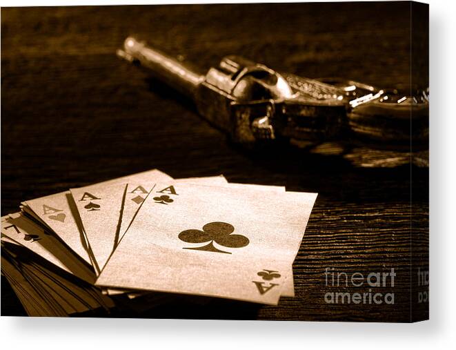 Poker Canvas Print featuring the photograph Gambler Danger - Sepia by Olivier Le Queinec
