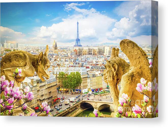 Above Canvas Print featuring the photograph Gargoyle on Notre Dame Cathedral, France by Anastasy Yarmolovich