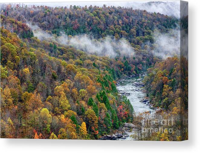 Autumn Canvas Print featuring the photograph Gauley River in an Autumn Rain by Thomas R Fletcher