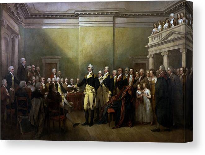 George Washington Canvas Print featuring the painting General Washington Resigning His Commission by War Is Hell Store
