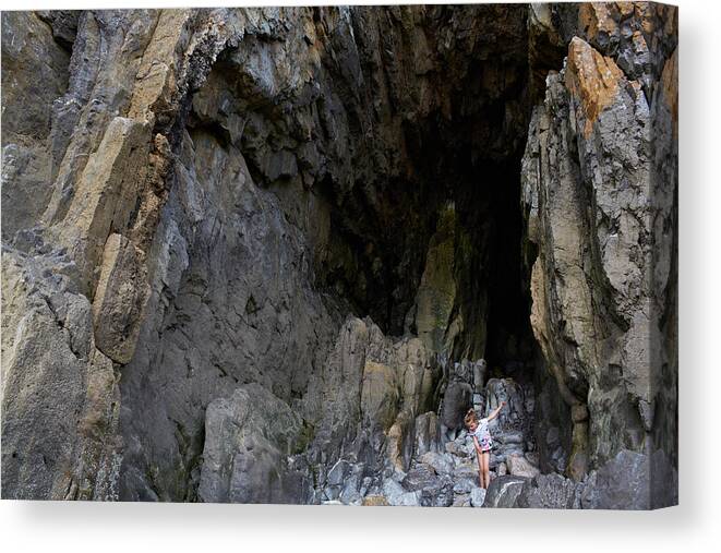 4-5 Years Canvas Print featuring the photograph Girl Playing on rocks by Heidi Coppock-Beard