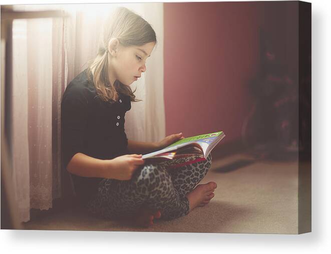 White People Canvas Print featuring the photograph Girl reading in her bedroom by Rebecca Nelson