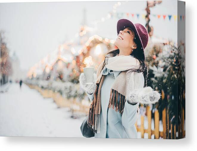 Event Canvas Print featuring the photograph Girls in the festive city by Maria Korneeva