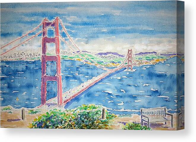 Watercolor Canvas Print featuring the painting Golden Gate Vista by John Klobucher