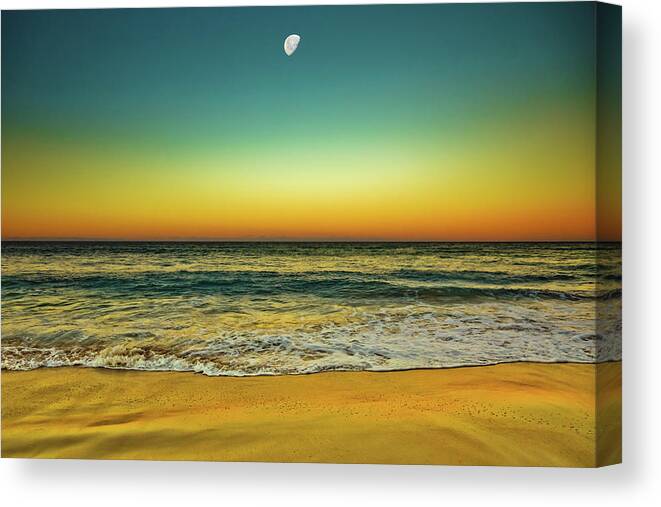 Moonrise Sunset Photo Canvas Print featuring the photograph Golden Phases by Az Jackson