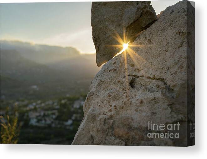Mountains Canvas Print featuring the photograph Golden sunlight and rock at sunset by Adriana Mueller