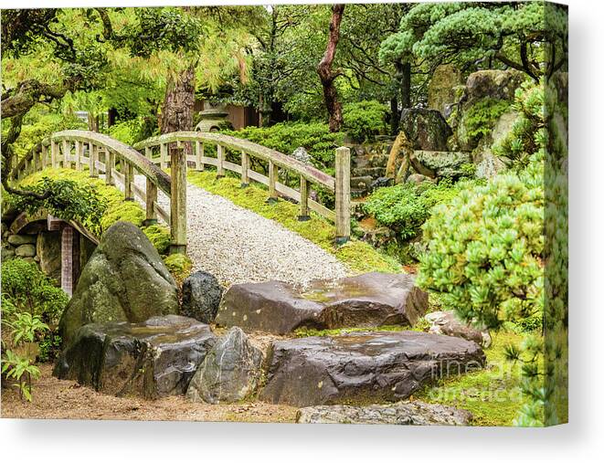 Bridge Canvas Print featuring the photograph Gonaitei garden at Kyoto imperial palace by Lyl Dil Creations