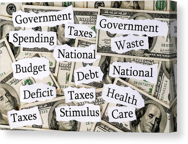 Debt Canvas Print featuring the photograph Government Spending by Doublediamondphoto