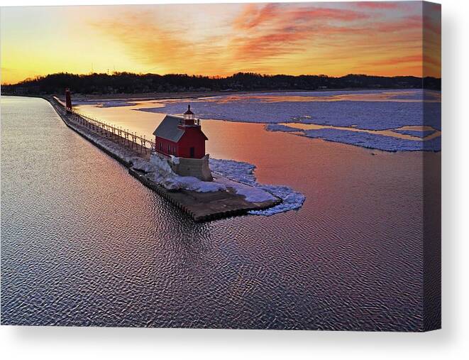 Northernmichigan Canvas Print featuring the photograph Grand Haven Light House DJI_0482 HRes by Michael Thomas