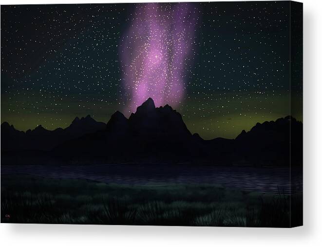 Grand Teton Canvas Print featuring the digital art Grand Teton Stars, Wyoming by Chance Kafka