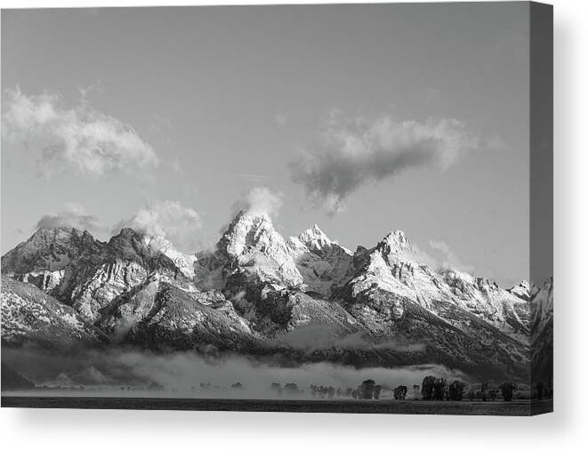 Tetons Canvas Print featuring the photograph Grand Tetons in B/W by Mary Hone