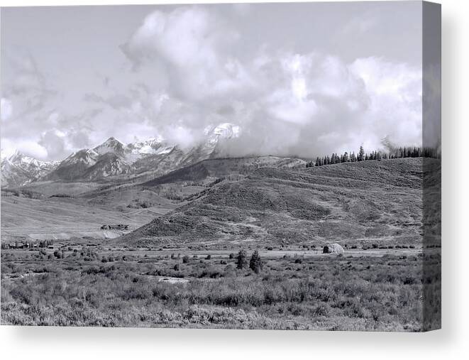 Grand Tetons Canvas Print featuring the photograph Grand Tetons in the Clouds 1b by Cathy Anderson