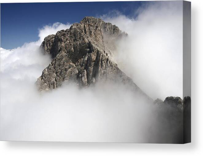 Extreme Terrain Canvas Print featuring the photograph Greek Mt Olympus in clouds by Dbencek