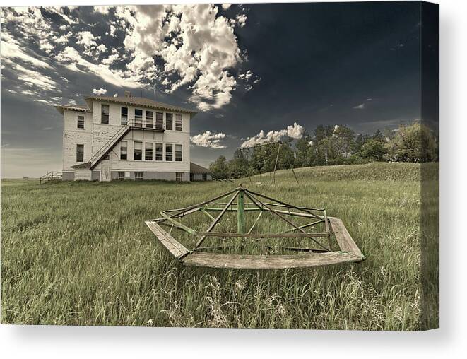 Schoolhouse Canvas Print featuring the photograph Green Consolidated School #1 of 2 - country schoolhouse near Valley City ND by Peter Herman