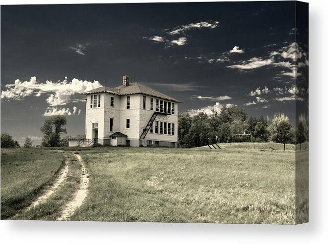 Schoolhouse Canvas Print featuring the photograph Green Consolidated School #2 of 2 - country schoolhouse near Valley City ND by Peter Herman