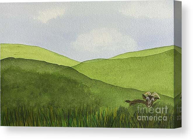 Green Hills Canvas Print featuring the painting Green Hills and a Goat by Lisa Neuman