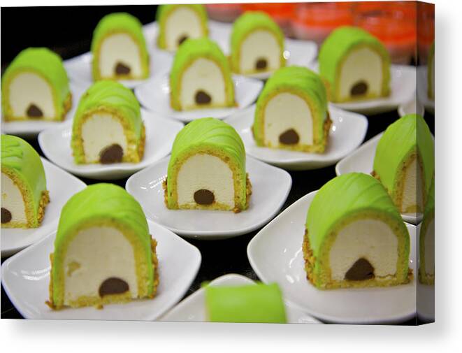 Eilat Canvas Print featuring the photograph Green, white and brown repetitive dessert shapes by Barry Winiker