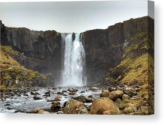 Waterfall Canvas Print featuring the photograph Gufufoss Waterfall Iceland by Richard Krebs
