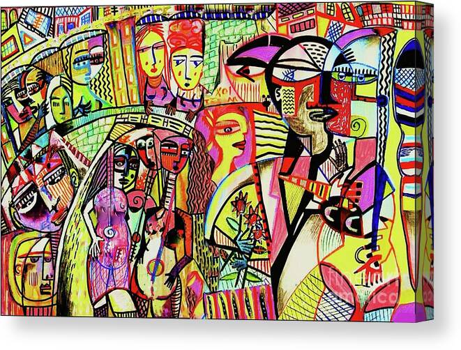  Canvas Print featuring the painting Guitar Shaped Women Cafe Society by Sandra Silberzweig