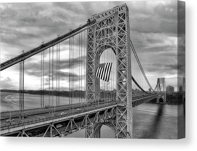George Washington Bridge Canvas Print featuring the photograph GWB Bridge NY BW by Susan Candelario