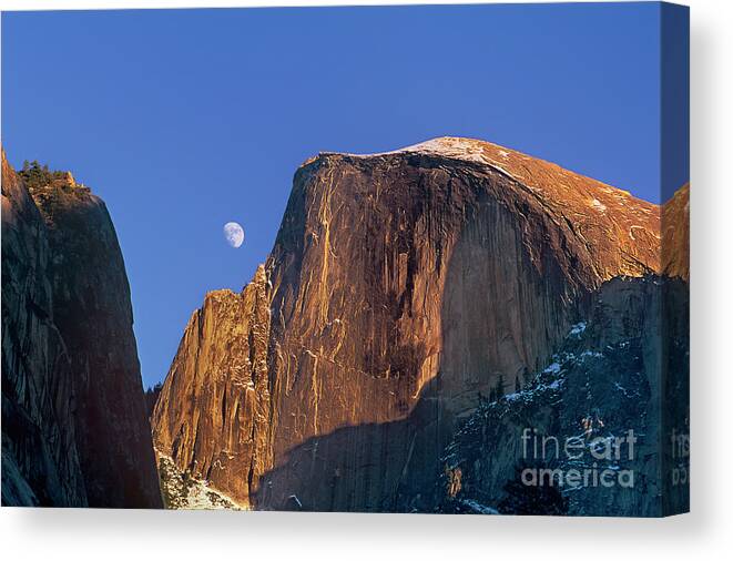 Dave Welling Canvas Print featuring the photograph Half Dome Rising Moon Yosemite National Park by Dave Welling