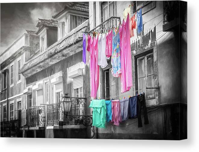 Lisbon Canvas Print featuring the photograph Hanging Laundry Lisbon Portugal by Carol Japp