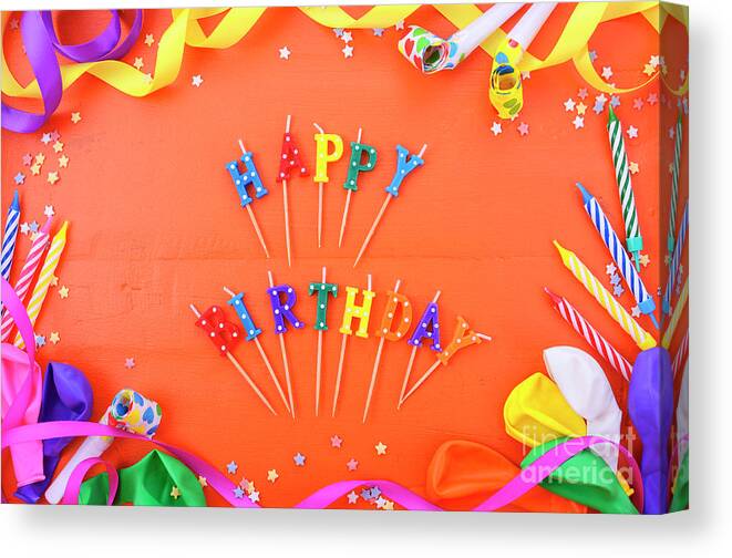 Anniversary Canvas Print featuring the photograph Happy Birthday Party Decorations Background by Milleflore Images