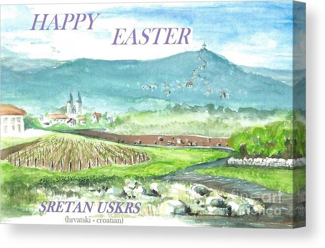 Easter Canvas Print featuring the painting Happy Easter - Uskrs by Christina Verdgeline