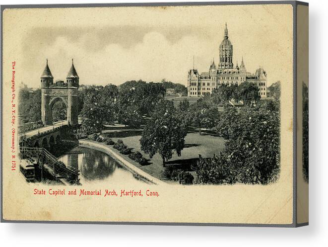 Hartford Canvas Print featuring the photograph Hartford Connecticut Antique Postcard. by Phil Cardamone