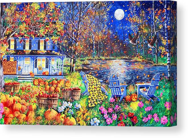 Harvest Moon Featuring A Full Moon On A Halloween Evening Canvas Print featuring the painting Harvest Moon by Diane Phalen