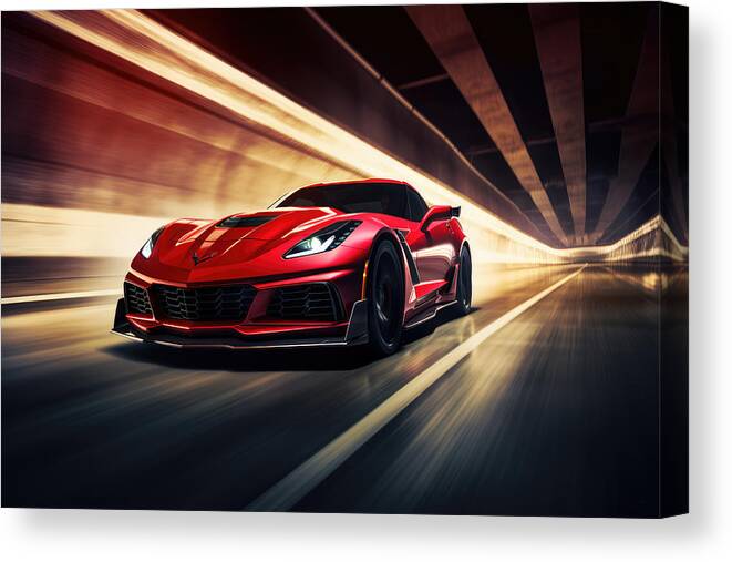 Zr1 Canvas Print featuring the painting ZR1's Roar in the Darkness by Lourry Legarde