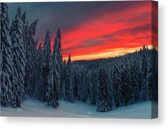 Bulgaria Canvas Print featuring the photograph Heavens In Flames by Evgeni Dinev
