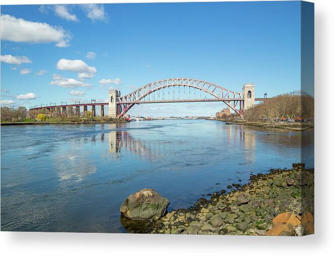 Astoria Park Canvas Print featuring the photograph Hell Gate and Clouds by Cate Franklyn