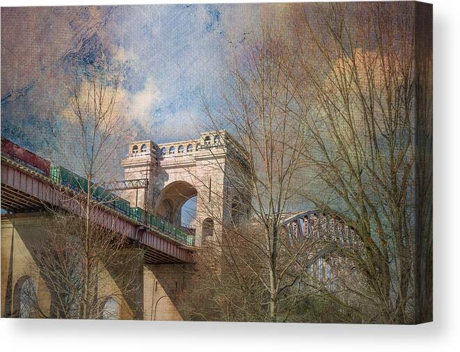 Hell Gate Bridge Canvas Print featuring the photograph Hell Gate Bridge in Pastels by Cate Franklyn
