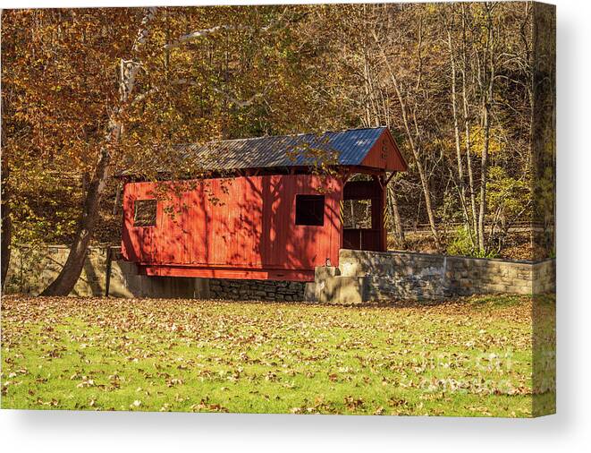 Henry Bridge Canvas Print featuring the photograph Henry Covered Bridge, Washington County, PA by Sturgeon Photography