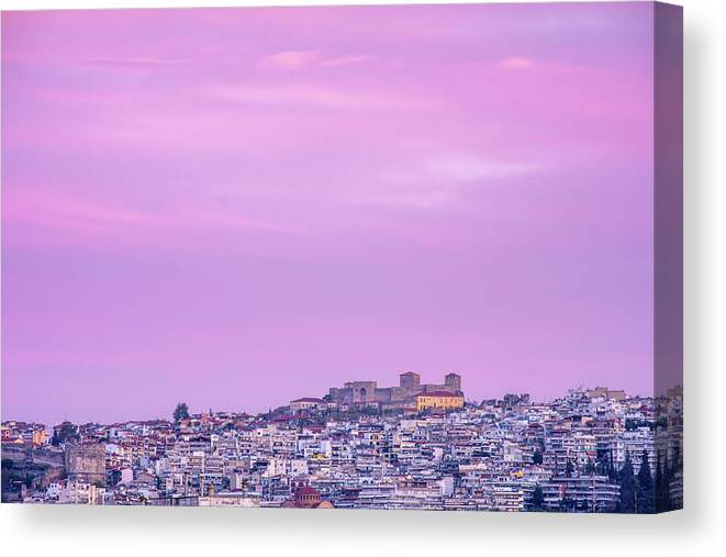 Heptapyrgio Canvas Print featuring the photograph Heptapyrgion aka Yedi Kule at Thessaloniki in Greece at Dusk by Alexios Ntounas