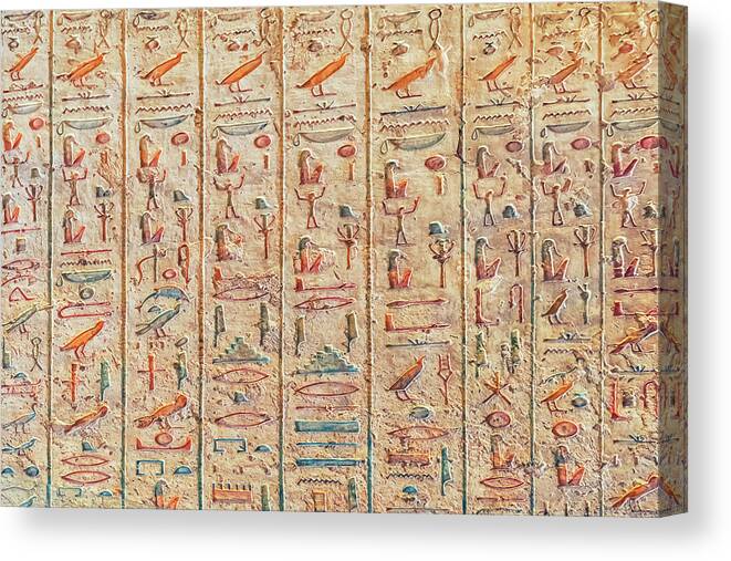 Ancient Canvas Print featuring the photograph Hieroglyphs by Manjik Pictures