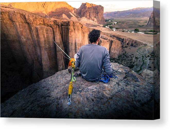 Young Men Canvas Print featuring the photograph Highlining in Piedra Parada, Argentina by Alex Eggermont