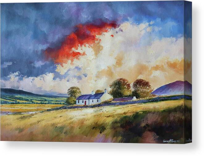 Achill Island Canvas Print featuring the painting Hillside Cottage, County Mayo. by Conor McGuire