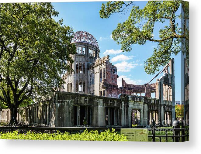 Memorial Canvas Print featuring the photograph Hiroshima A-bomb dome by Lyl Dil Creations