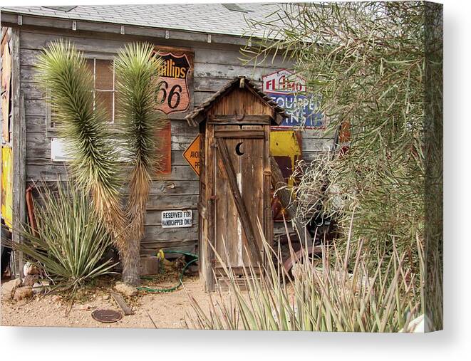 Arizona Canvas Print featuring the photograph Historic Route 66 - Outhouse 2 by Liza Eckardt