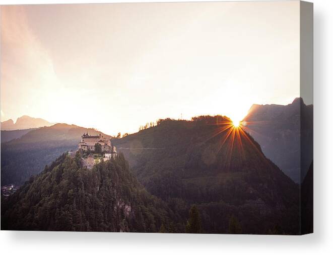 Reconstruction Canvas Print featuring the photograph Hohenwerfen Castle at sunset by Vaclav Sonnek