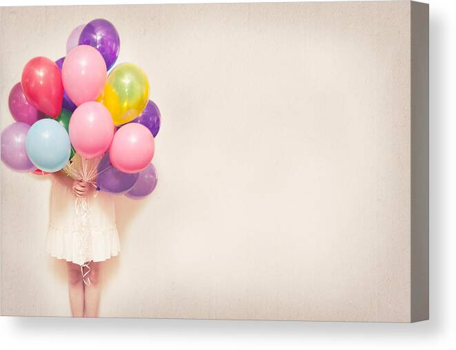 Three Quarter Length Canvas Print featuring the photograph Holding balloons by Left Of Centre Photography