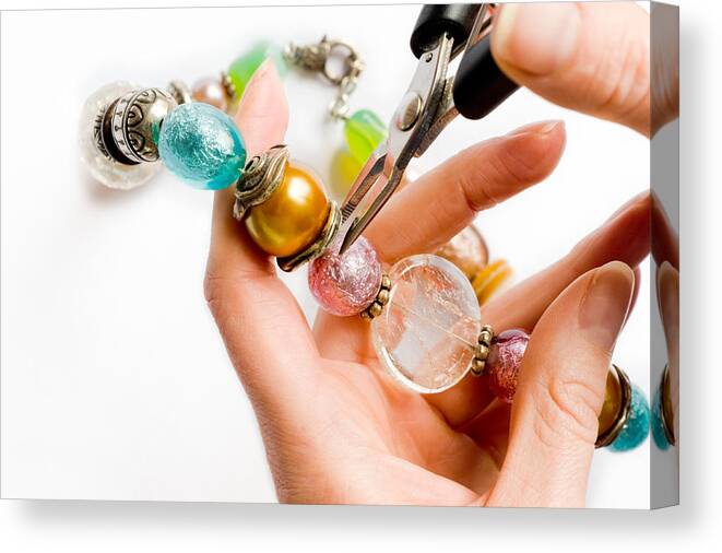 Working Canvas Print featuring the photograph Home Made Bead Jewelry Making As A Hobby by Hans-Martens