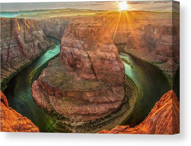 Sunrise Canvas Print featuring the photograph Horseshoe Bend at Sunrise by Rob Hemphill